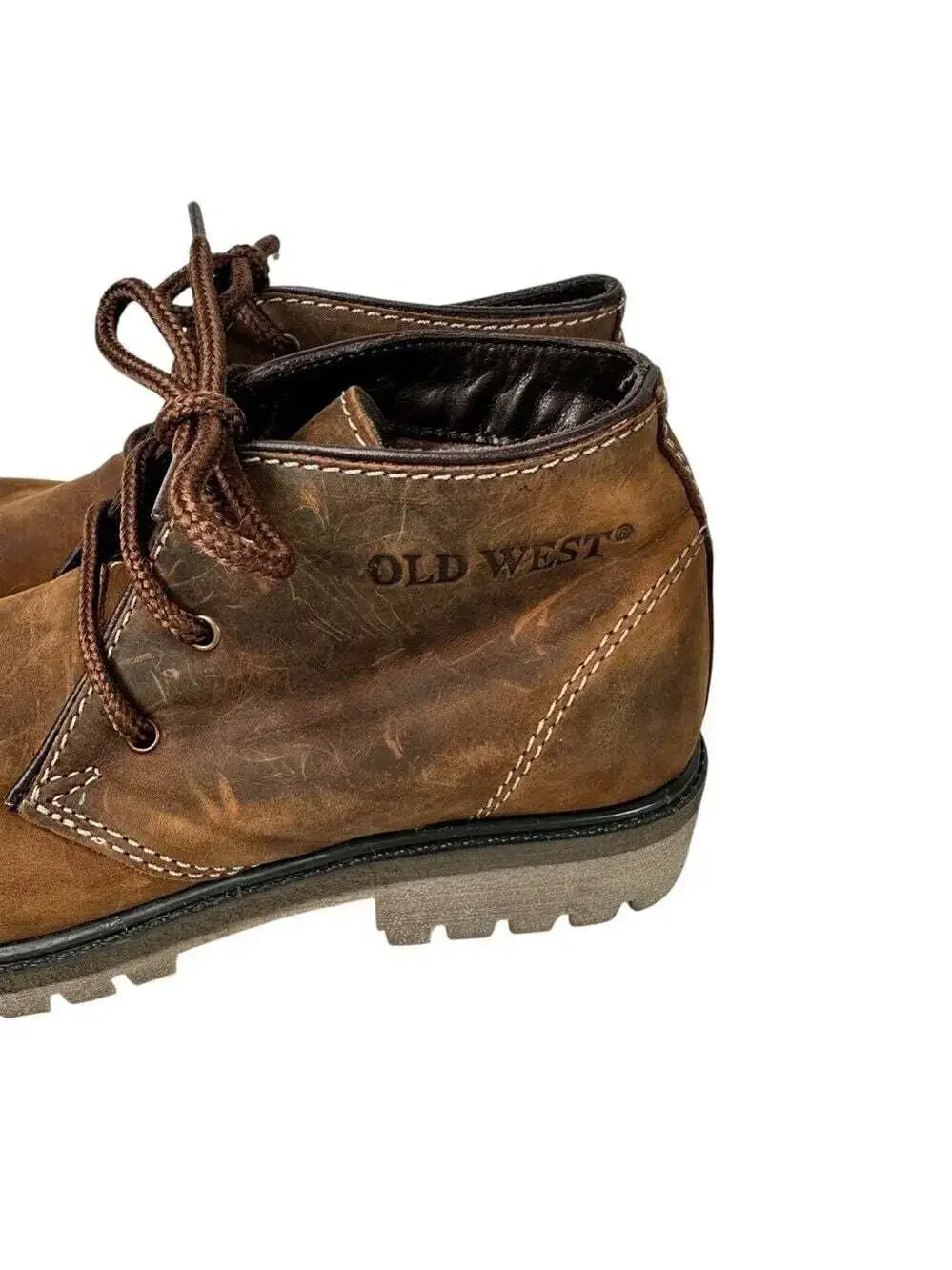 NWT Old West Boots Big Kids Size 4.5D Brown Leather Rough Outdoors Rugged